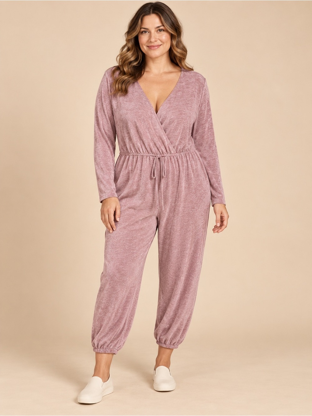 BloomChic Dusty Mauve Plush Wrap Jumpsuit